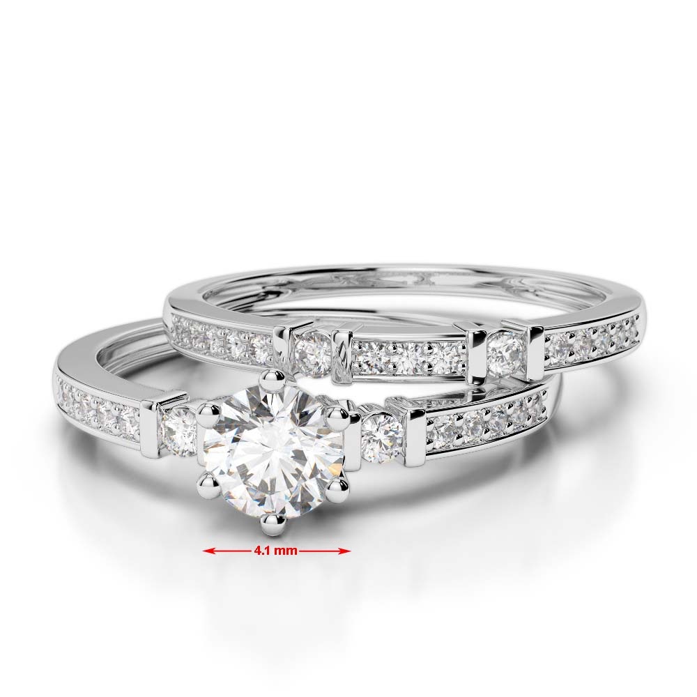 Gold / Platinum Round cut Ruby and Diamond Bridal Set Ring AGDR-1150
