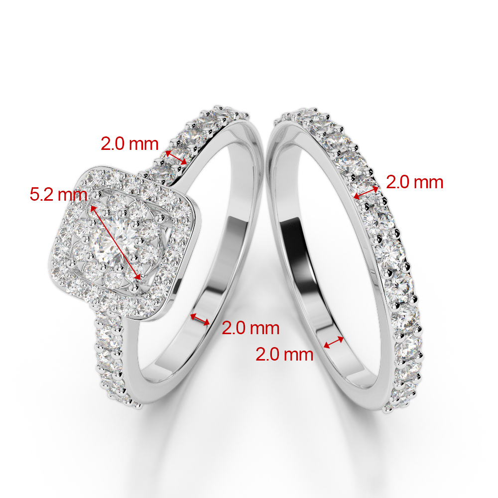 Gold / Platinum Round cut Aquamarine and Diamond Bridal Set Ring AGDR-1246