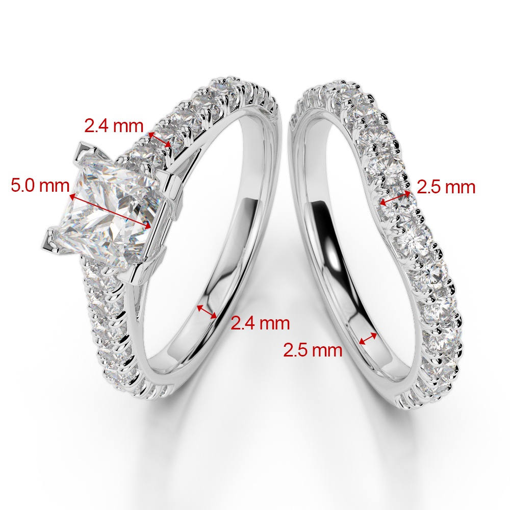 Gold / Platinum Round and Princess cut Pink Tourmaline and Diamond Bridal Set Ring AGDR-2007