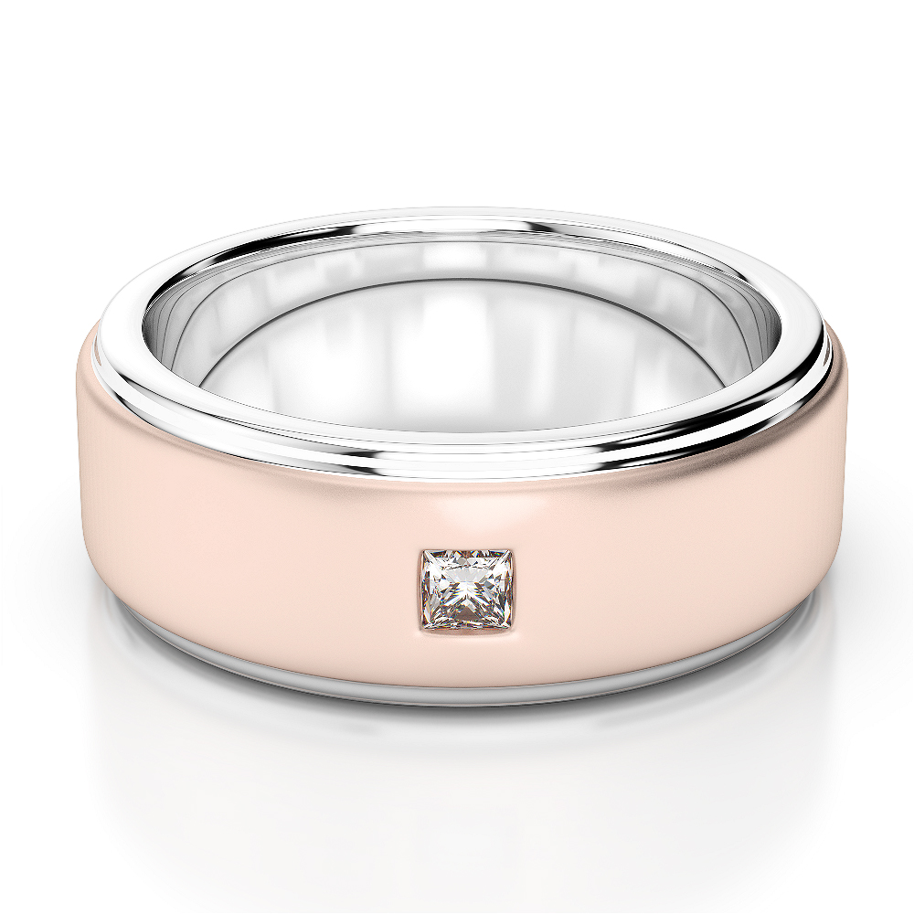 White & Rose Gold Mens Fusion Diamond Wedding Ring AGDR-1293