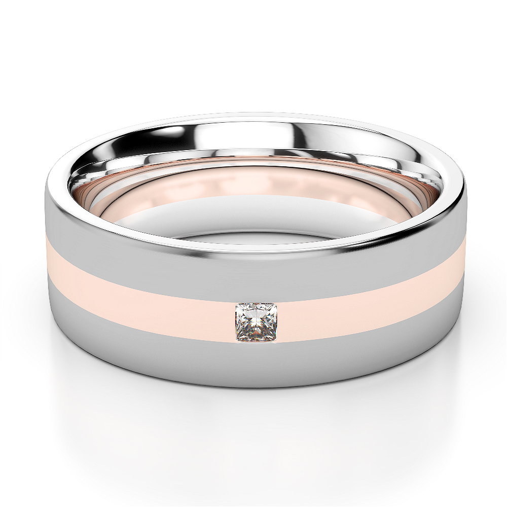 White & Rose Gold Mens Fusion Diamond Wedding Ring AGDR-1304
