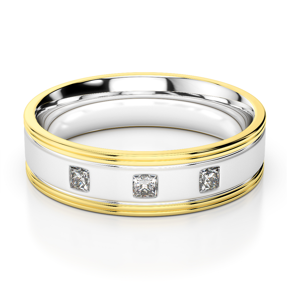 White & Yellow Gold Mens Fusion Diamond Wedding Ring AGDR-1339