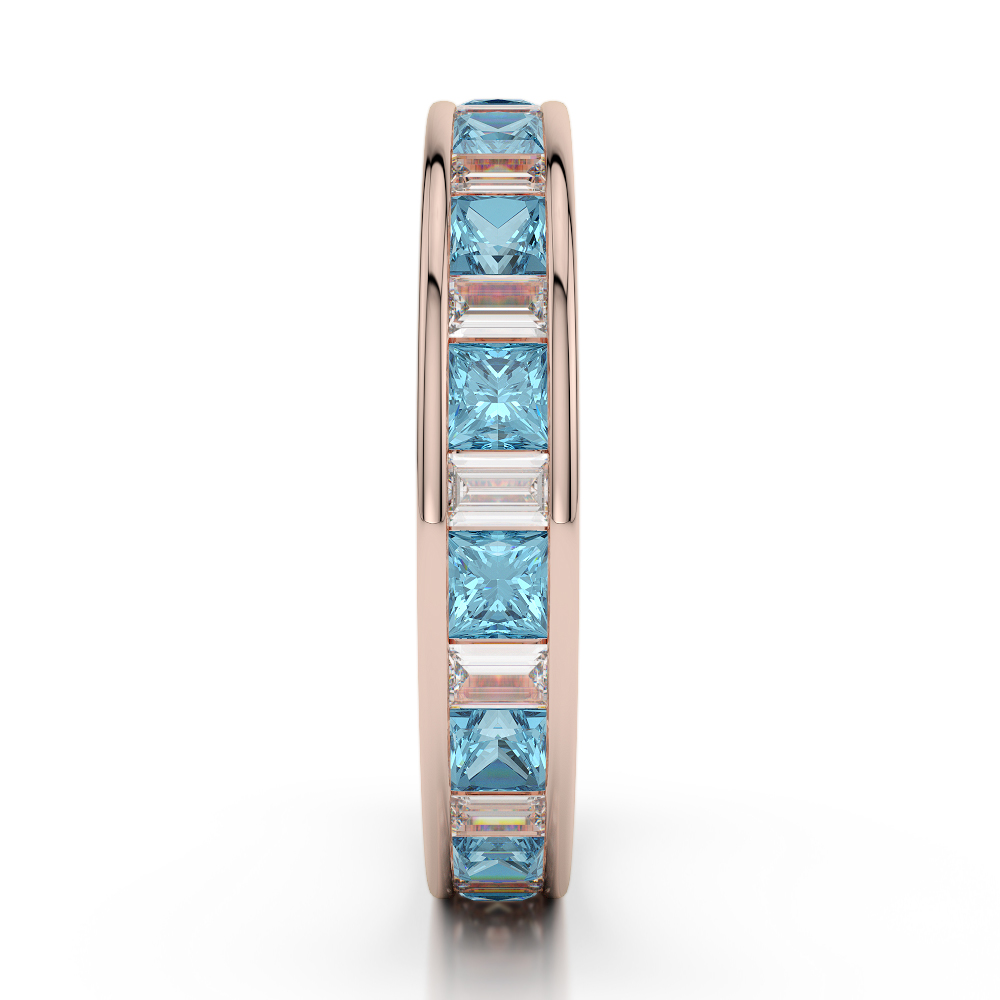 4 MM Gold / Platinum Princess and Baguette Cut Aquamarine and Diamond Full Eternity Ring AGDR-1141