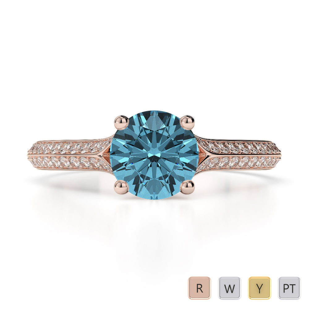 Gold / Platinum Round Cut Aquamarine and Diamond Engagement Ring AGDR-1200