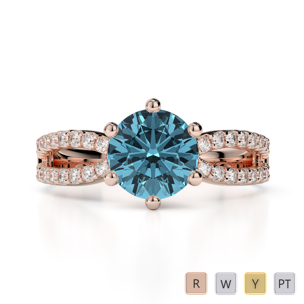 Gold / Platinum Round Cut Aquamarine and Diamond Engagement Ring AGDR-1223