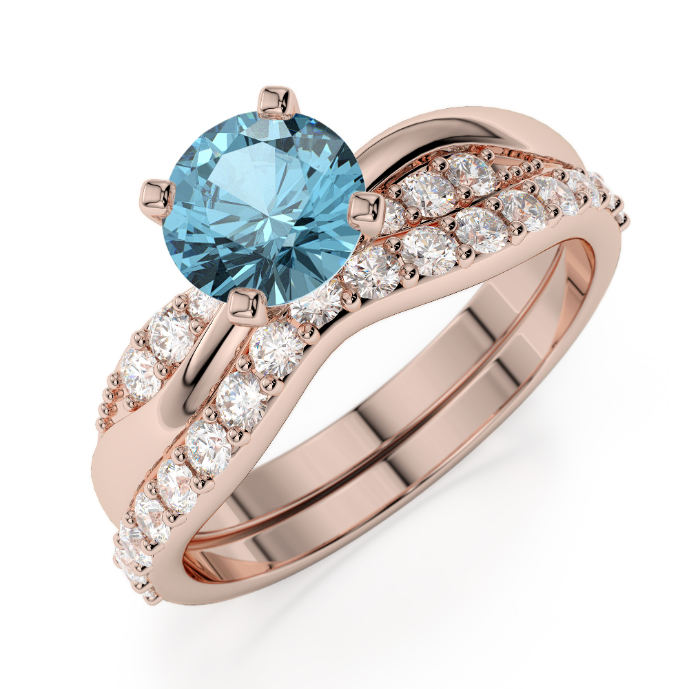 Gold / platinum round cut aquamarine and diamond bridal set ring agdr-2023