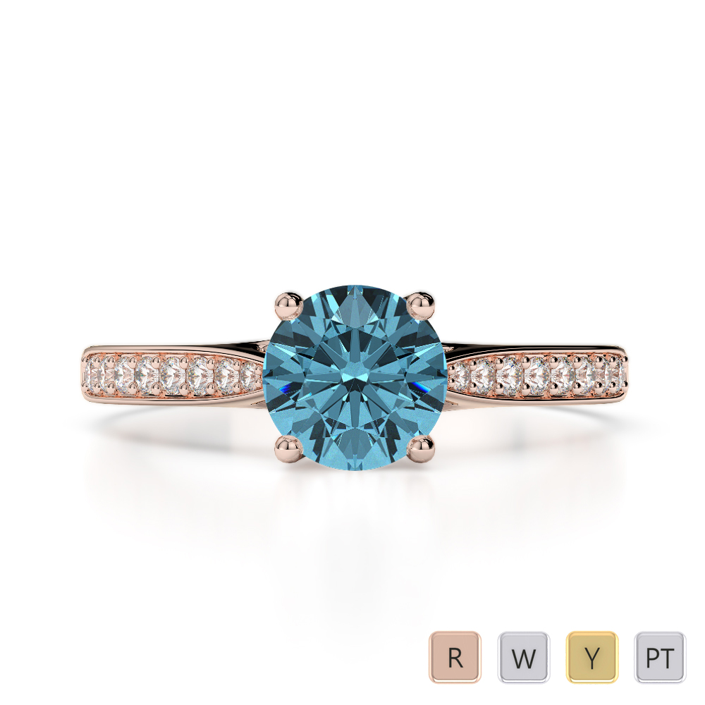 Gold / Platinum Round Cut Aquamarine and Diamond Engagement Ring AGDR-2054