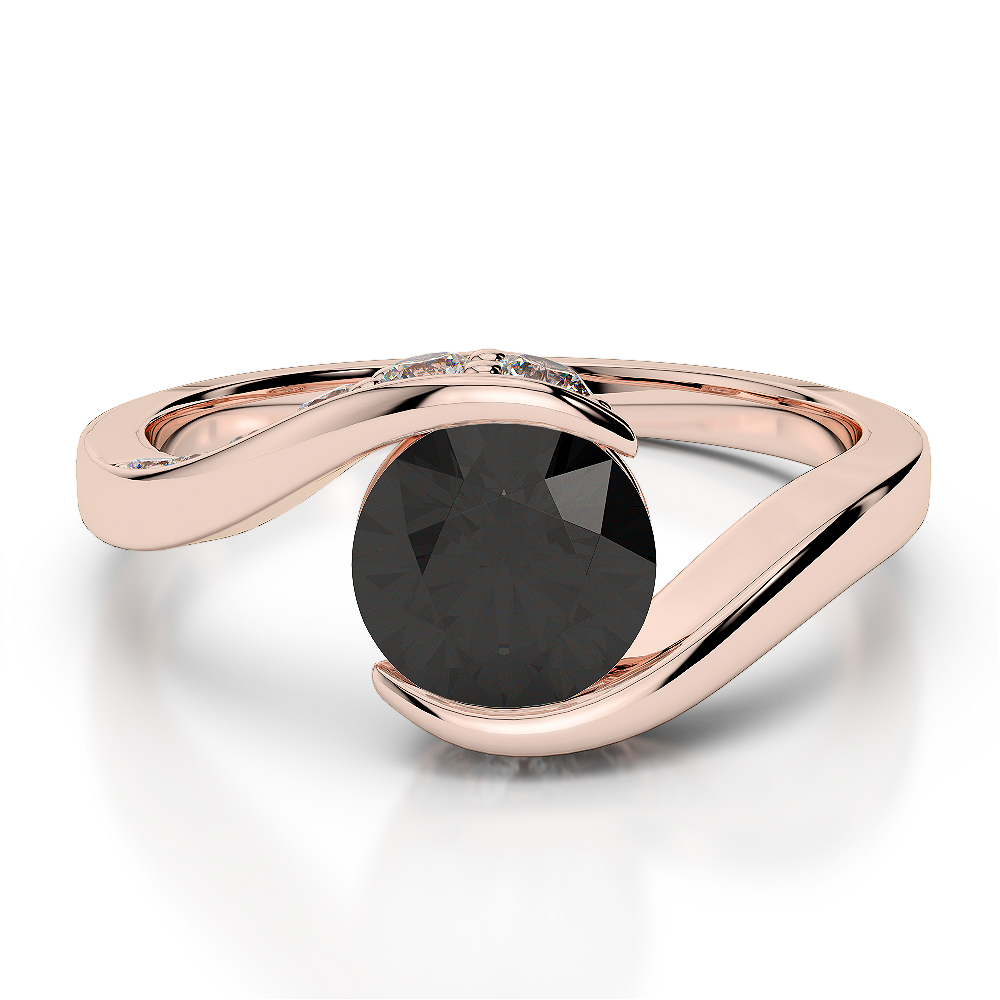 Gold / Platinum Round Cut Black Diamond with Diamond Engagement Ring AGDR-1209
