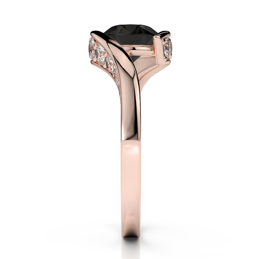 Gold / Platinum Round Cut Black Diamond with Diamond Engagement Ring AGDR-1209