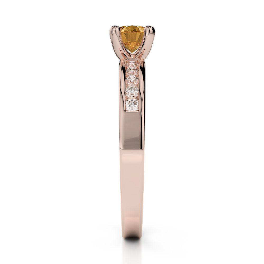 Gold / Platinum Round Cut Citrine and Diamond Engagement Ring AGDR-1184