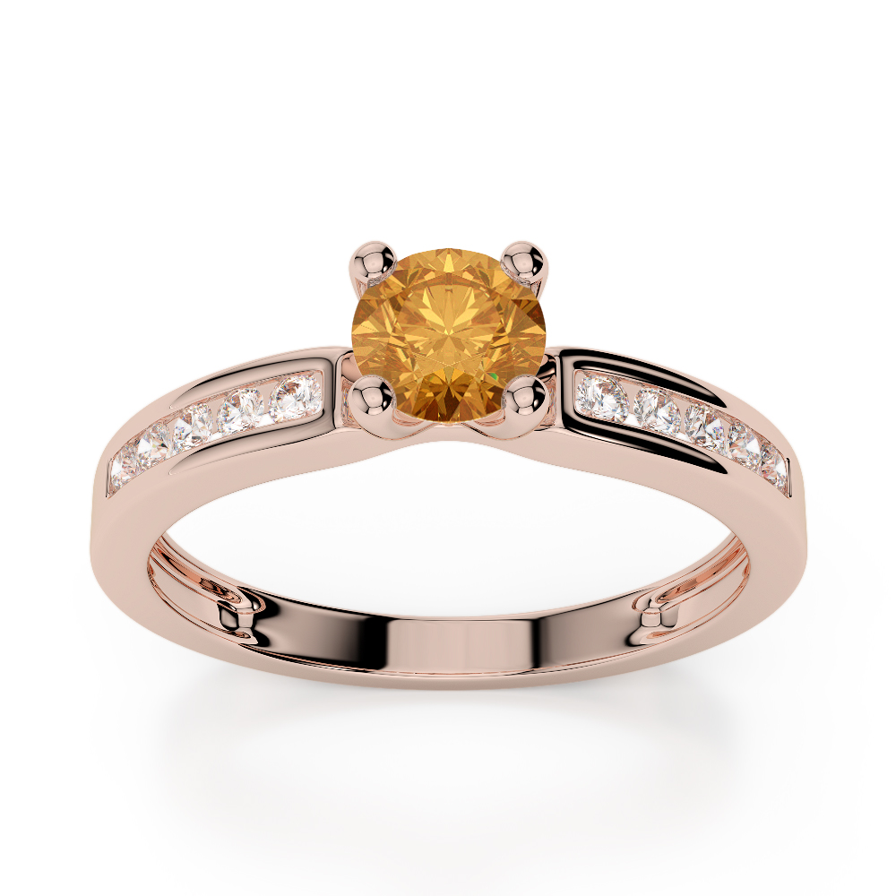 Gold / Platinum Round Cut Citrine and Diamond Engagement Ring AGDR-1184