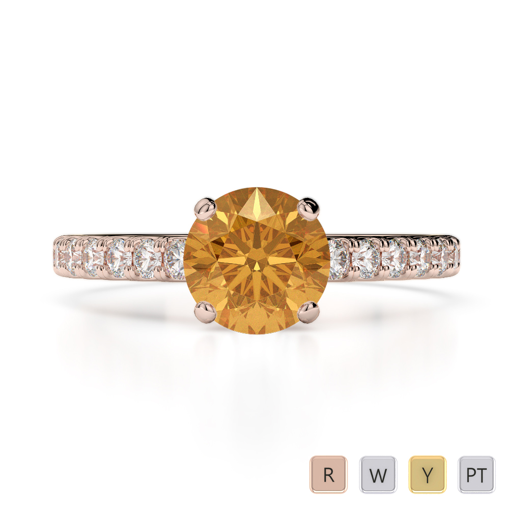 Gold / Platinum Round Cut Citrine and Diamond Engagement Ring AGDR-1201