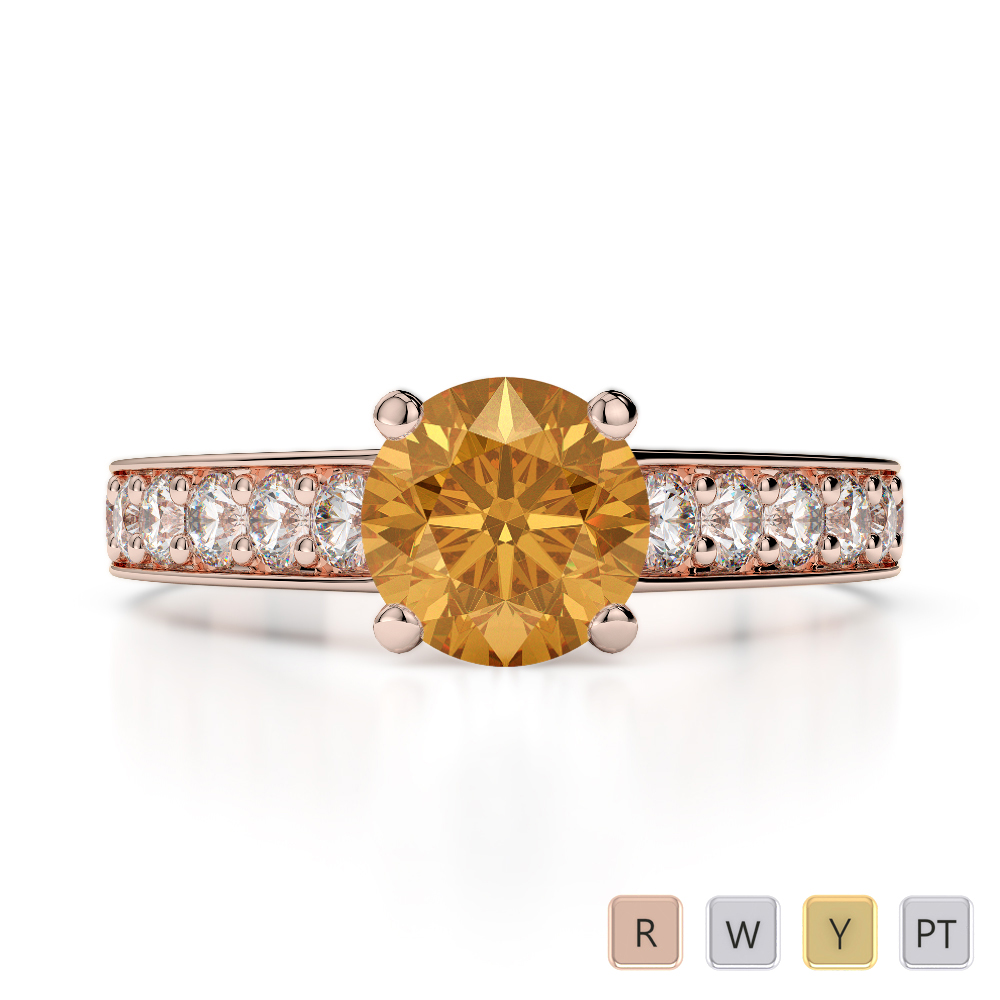 Gold / Platinum Round Cut Citrine and Diamond Engagement Ring AGDR-1202