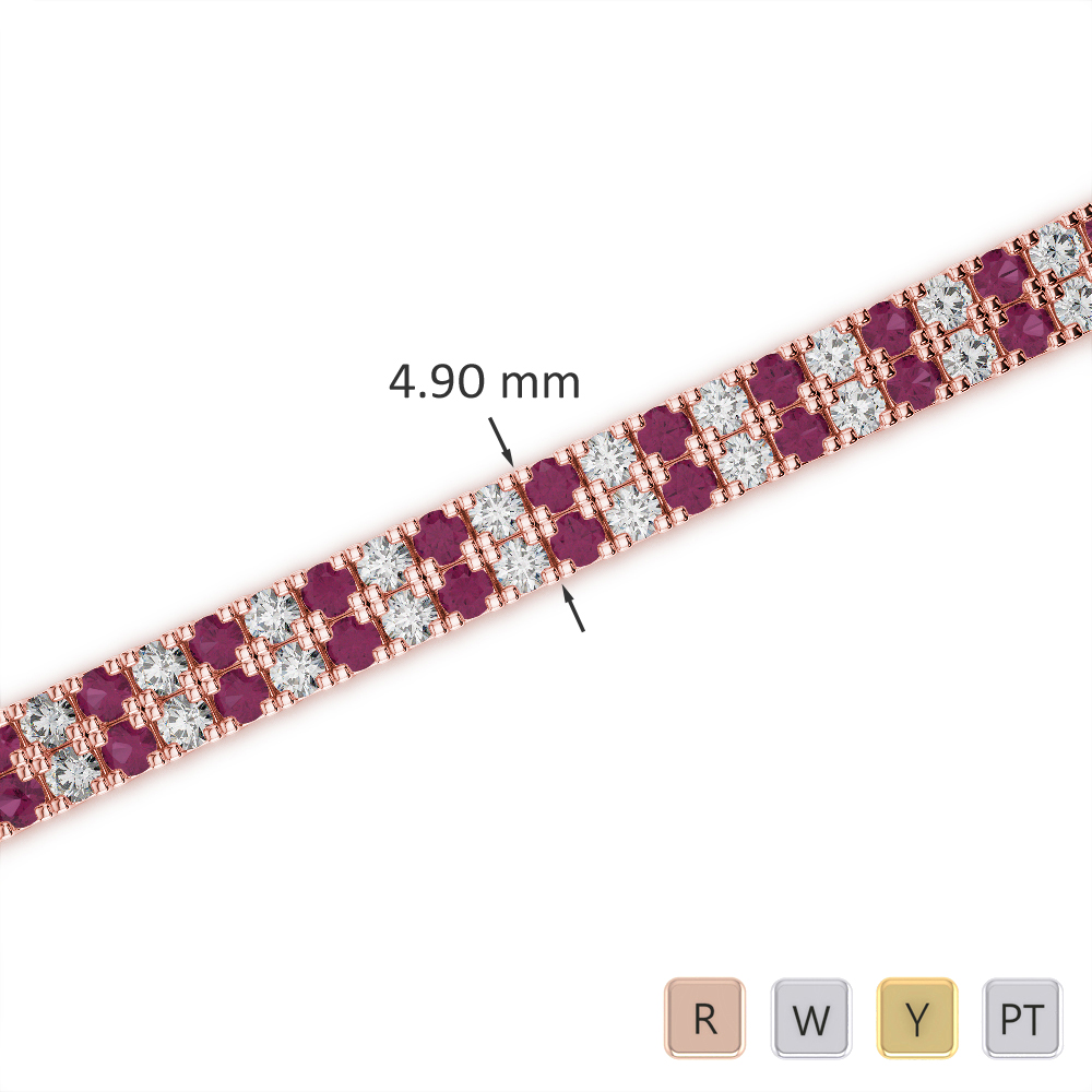 Gold / Platinum Round Cut Ruby and Diamond Bracelet AGBRL-1044