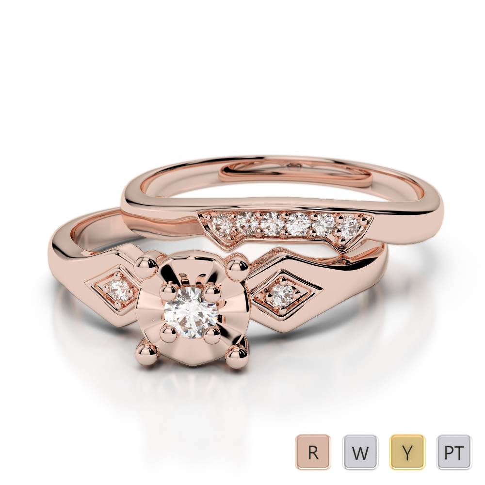 Gold / Platinum Round cut Diamond Bridal Set Ring AGDR-1058