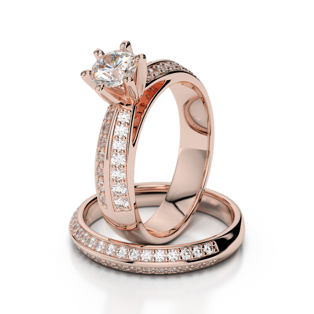 Gold / Platinum Round cut Diamond Bridal Set Ring AGDR-1147