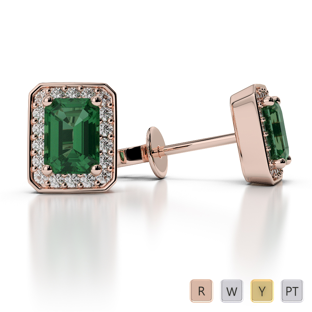 Emerald earrings with round cut diamond in gold platinum ager 1063