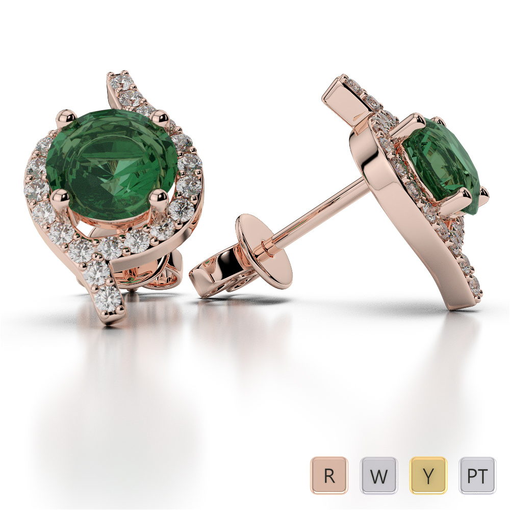 Prong Set Emerald Earrings With Diamond in Gold / Platinum AGER-1076