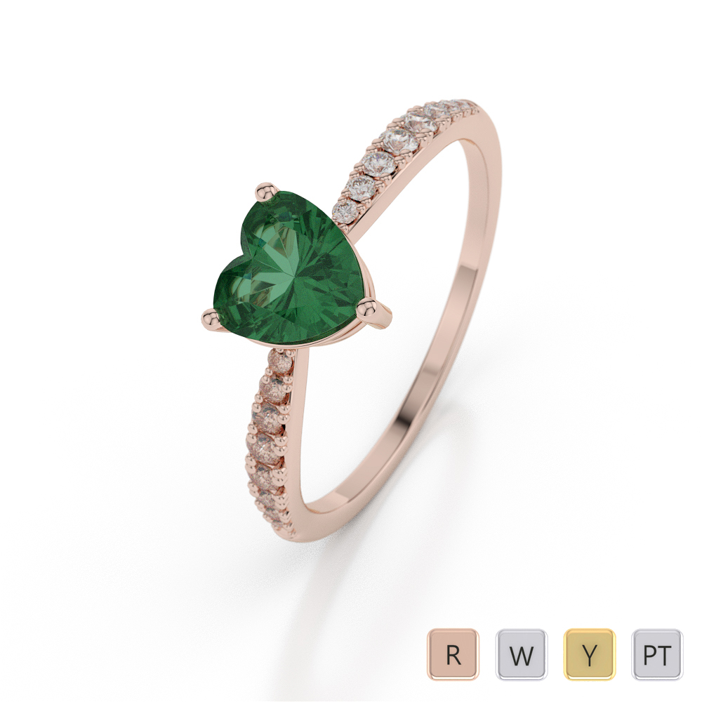 Gold / Platinum Heart Shape Emerald and Diamond Ring AGDR-1064