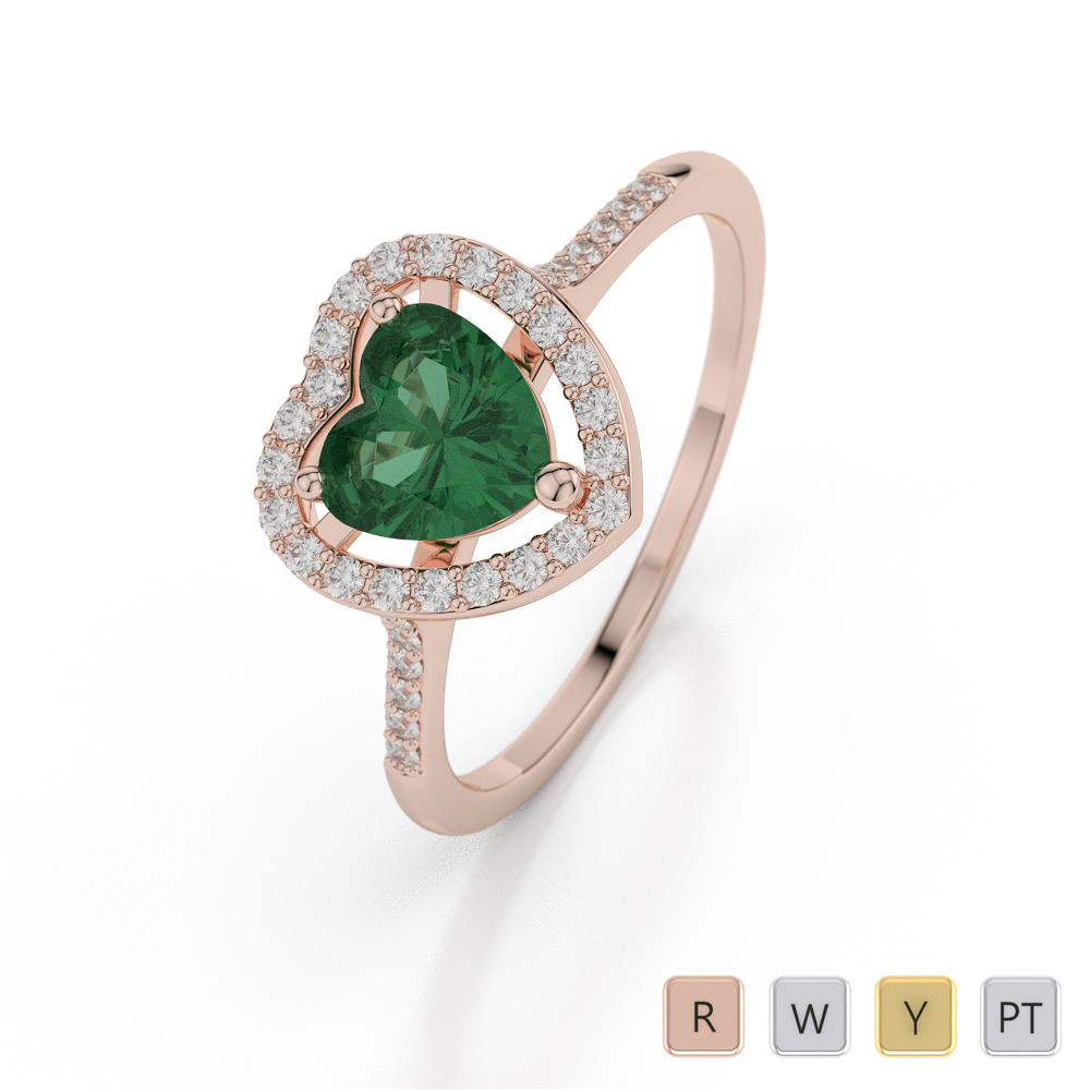 Gold / Platinum Heart Shape Emerald and Diamond Ring AGDR-1066