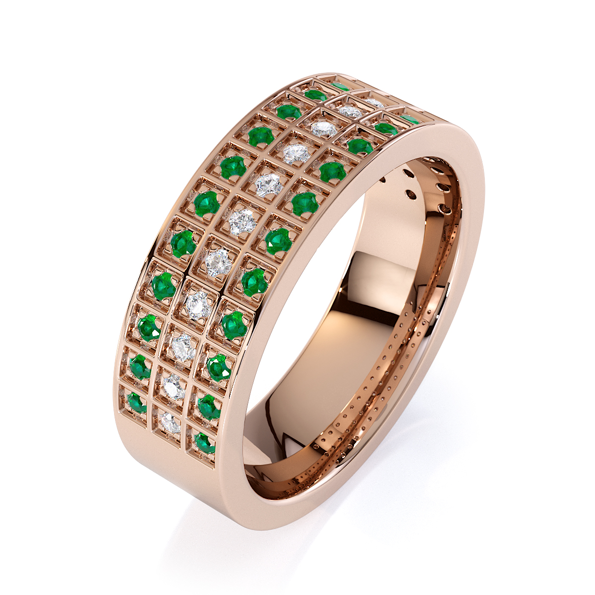 Gold / Platinum Emerald and Diamond Half Eternity Ring RZ1513