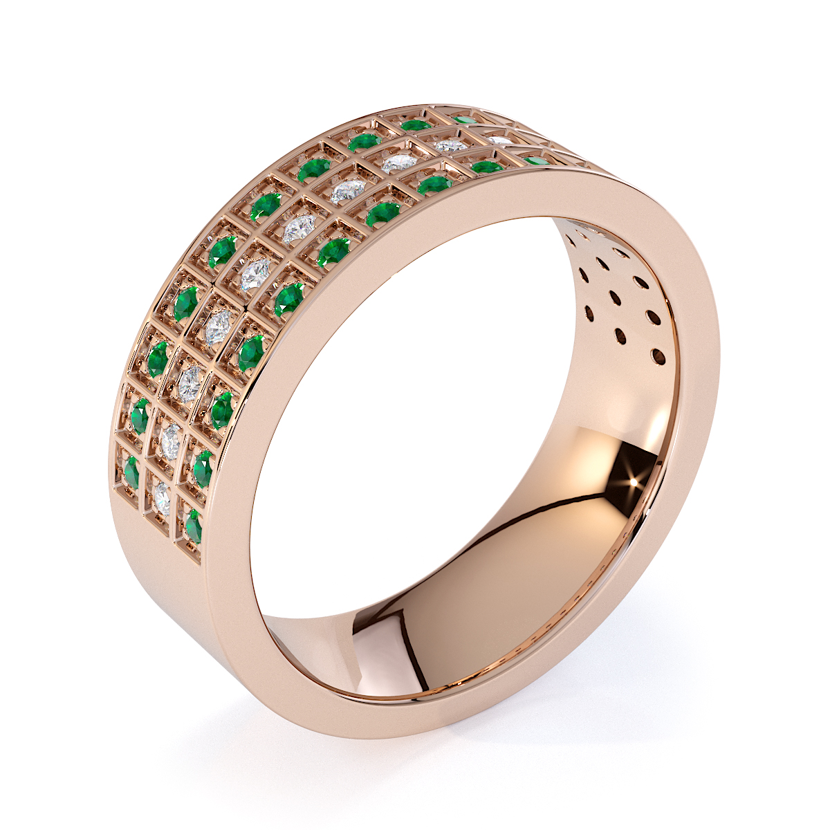 Gold / Platinum Emerald and Diamond Half Eternity Ring RZ1513