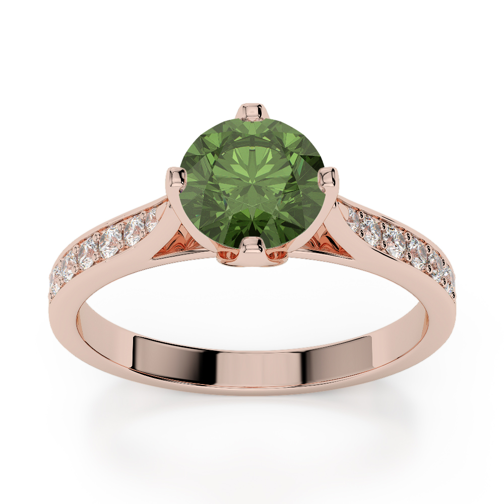 Gold / platinum round cut green tourmaline and diamond engagement ring ...