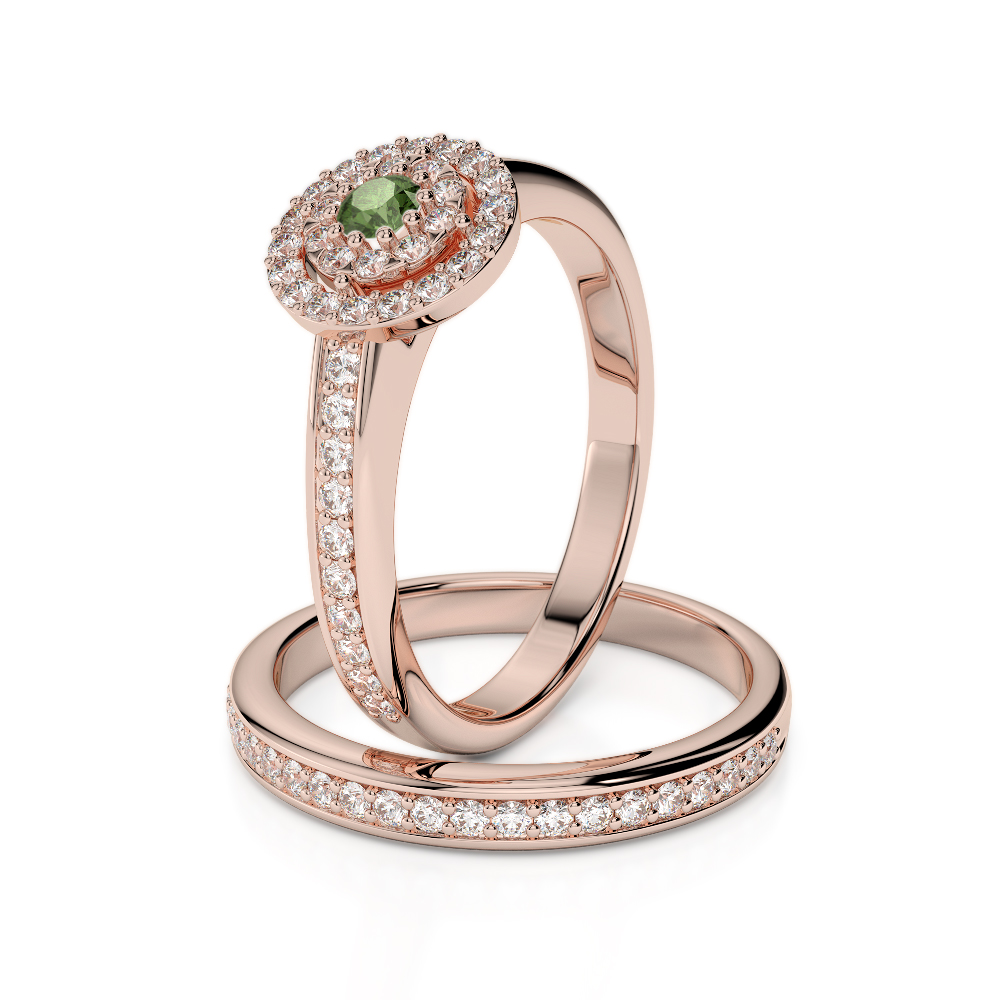 Gold / Platinum Round cut Green Tourmaline and Diamond Bridal Set Ring AGDR-1239