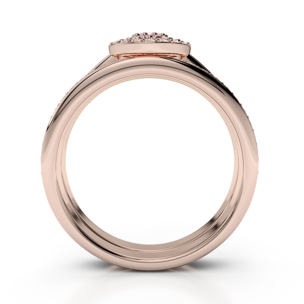 Gold / Platinum Round cut Pink Tourmaline and Diamond Bridal Set Ring AGDR-1239