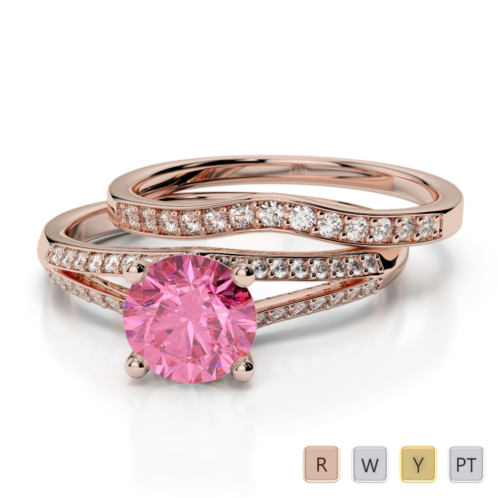 Gold / Platinum Round cut Pink Tourmaline and Diamond Bridal Set Ring AGDR-2037 Gold / Platinum Round cut Pink Tourmaline and Diamond Bridal Set Ring AGDR-2037