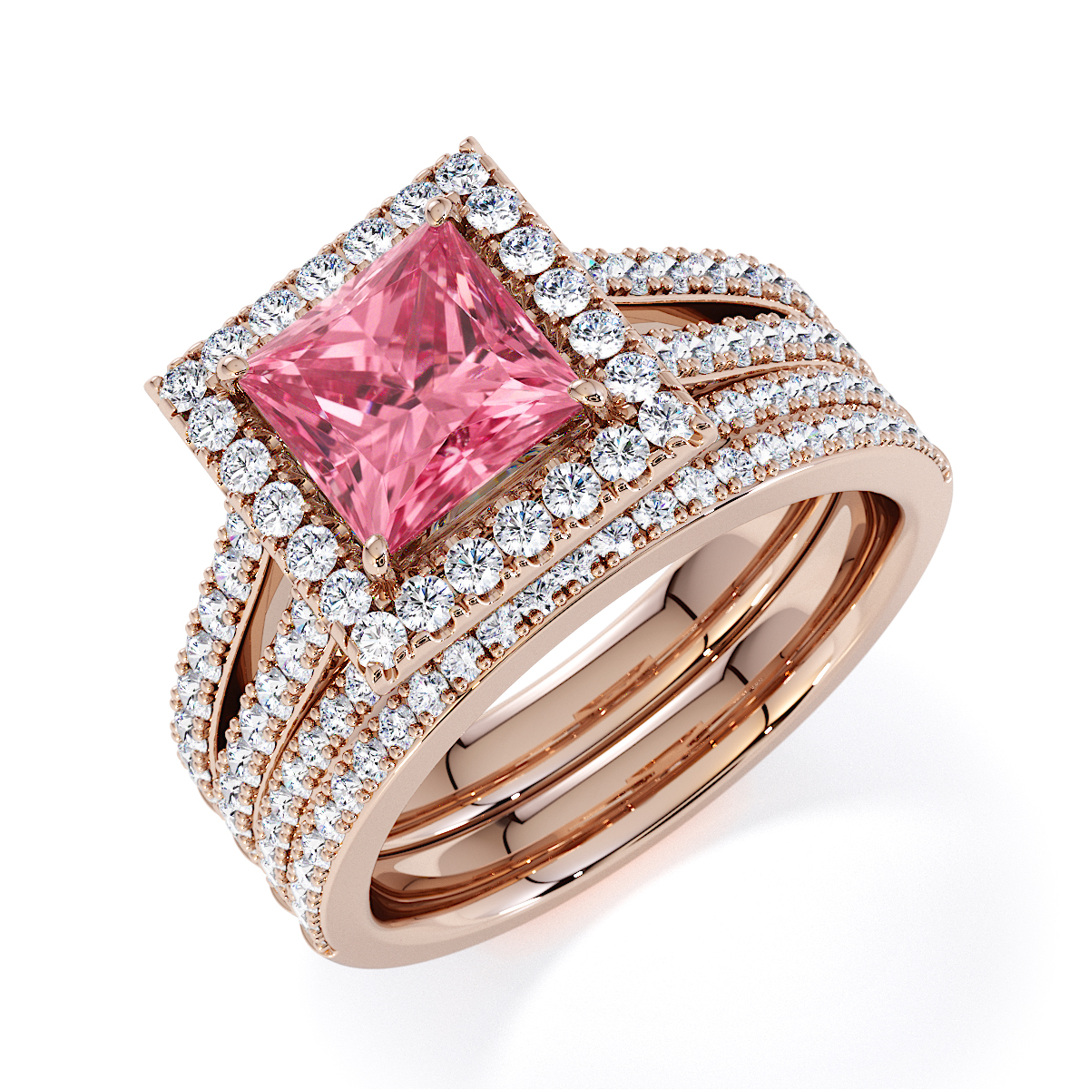 Gold / Platinum Pink Tourmaline and Diamond Engagement Ring RZ3462