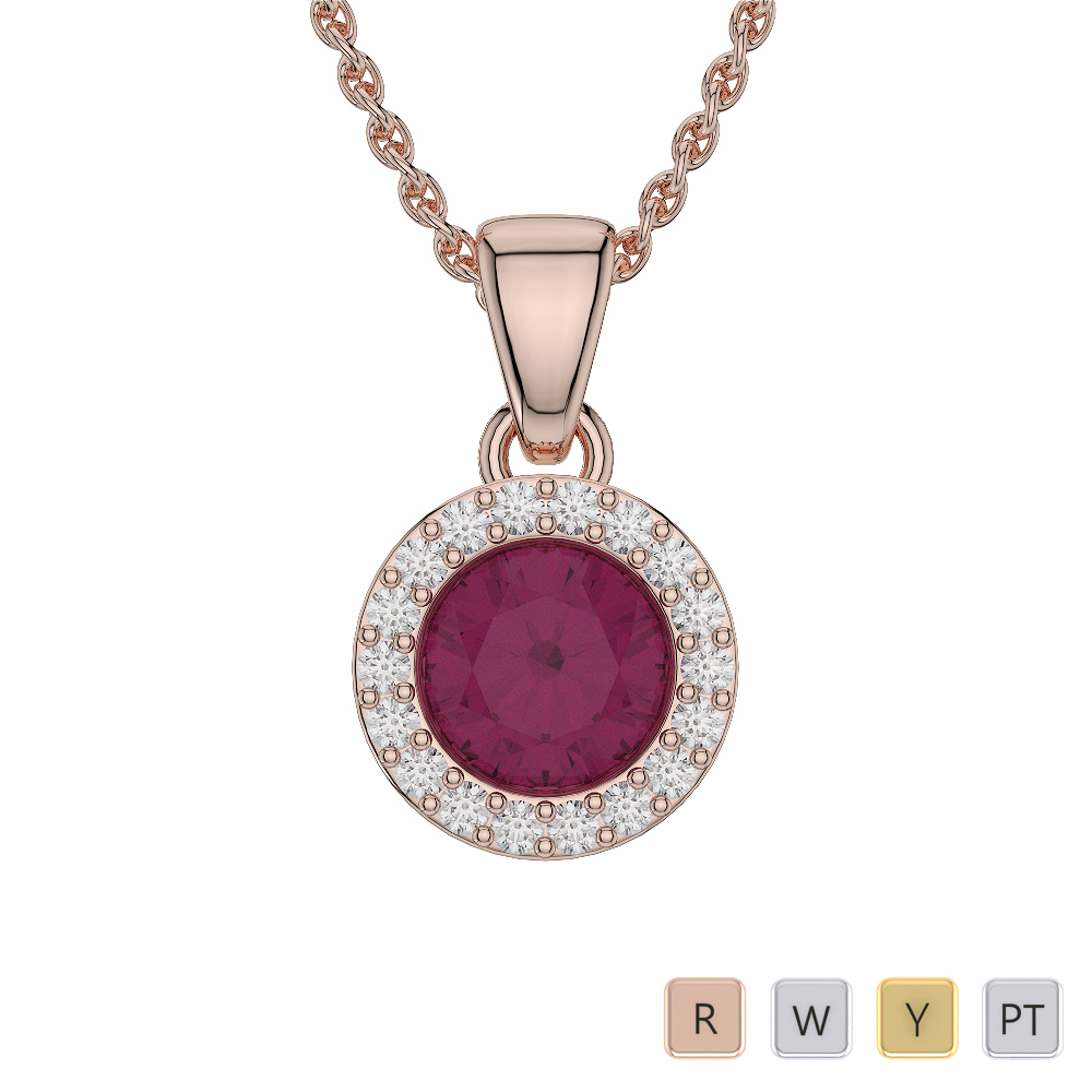 Round Shape Ruby and Diamond Necklaces in Gold / Platinum AGDNC-1075
