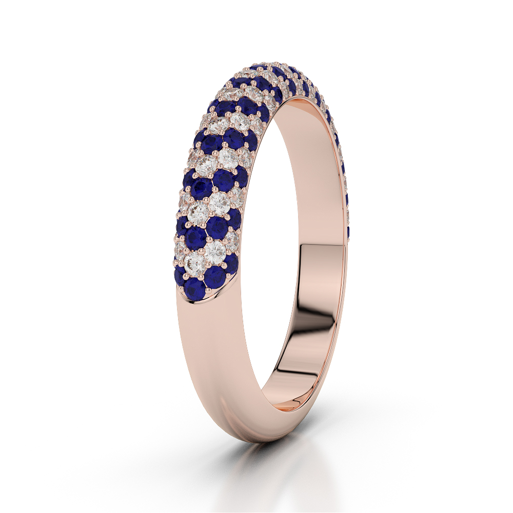 4 MM Gold / Platinum Round Cut Blue Sapphire and Diamond Half Eternity Ring AGDR-1118