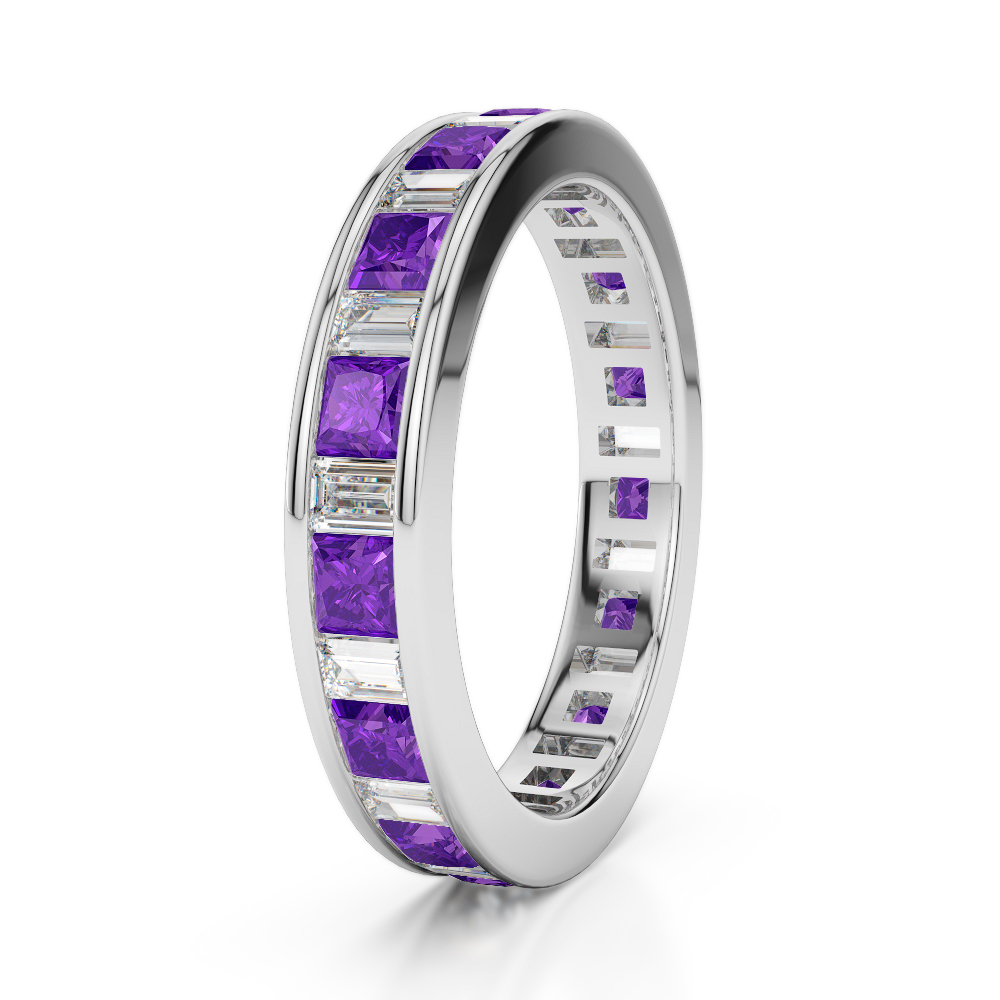 4 MM Gold / Platinum Princess and Baguette Cut Amethyst and Diamond Full Eternity Ring AGDR-1141