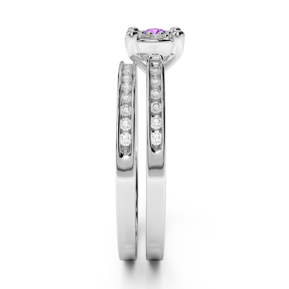 Gold / Platinum Round cut Amethyst and Diamond Bridal Set Ring AGDR-1052