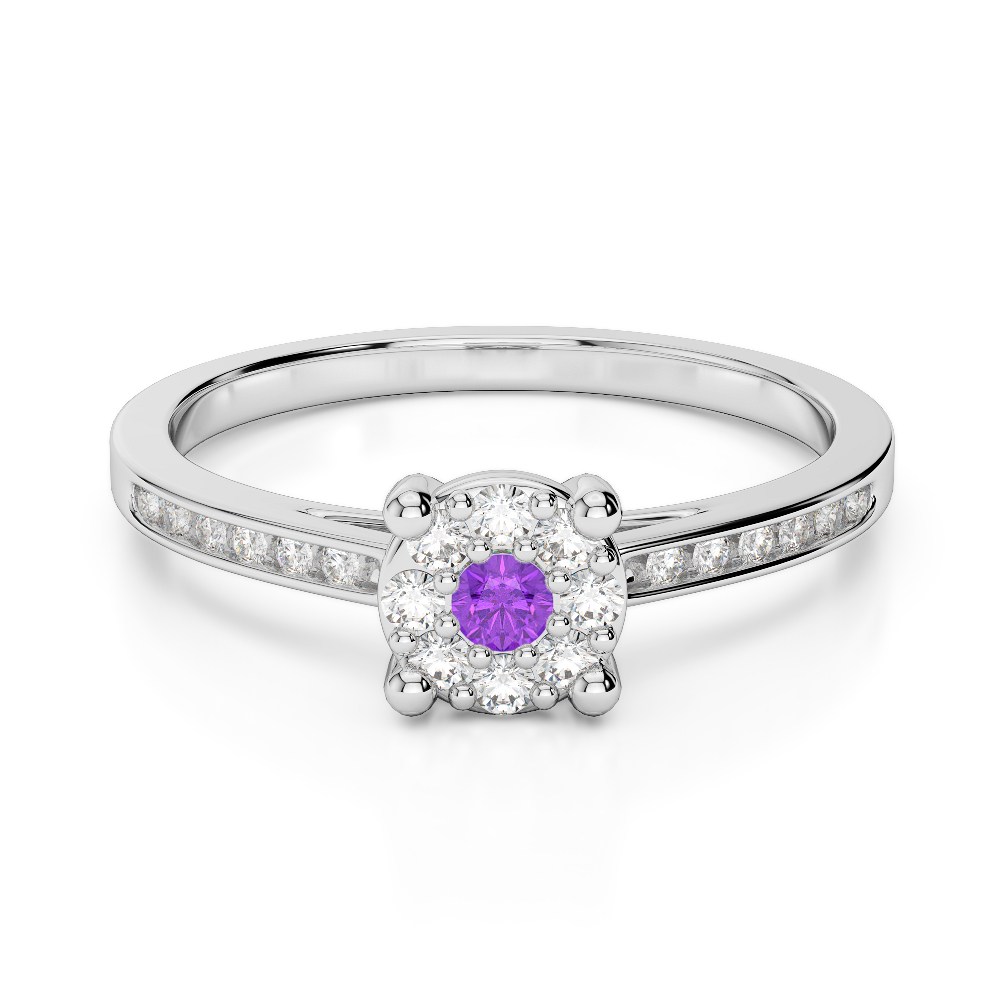 Gold / Platinum Round Cut Amethyst and Diamond Engagement Ring AGDR-1163