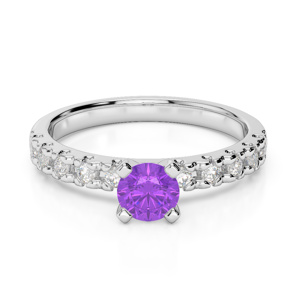 Gold / Platinum Round Cut Amethyst and Diamond Engagement Ring AGDR-1171