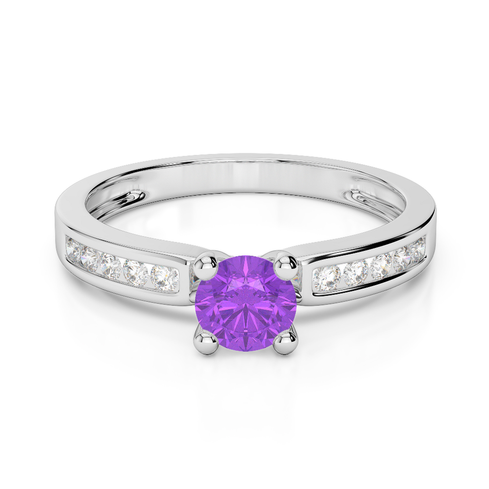 Gold / Platinum Round Cut Amethyst and Diamond Engagement Ring AGDR-1184