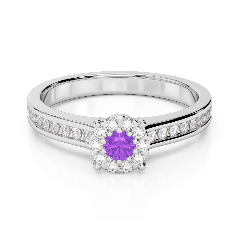 Gold / Platinum Round Cut Amethyst and Diamond Engagement Ring AGDR-1190