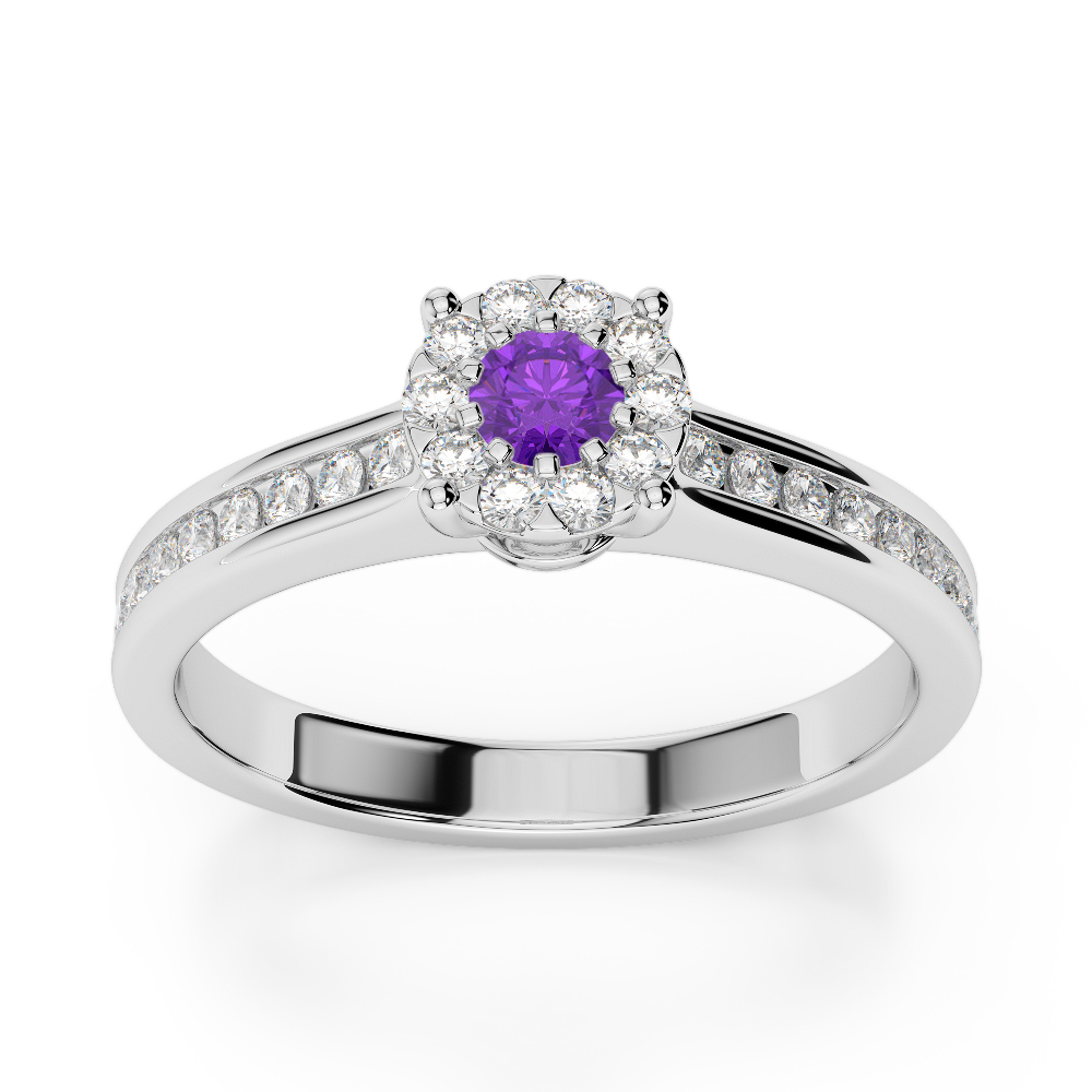 Gold / Platinum Round Cut Amethyst and Diamond Engagement Ring AGDR-1190