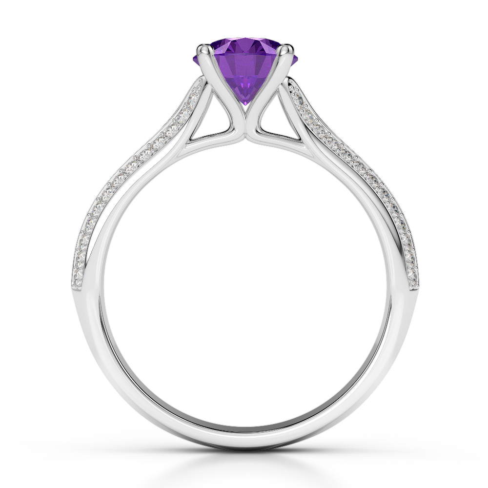Gold / Platinum Round Cut Amethyst and Diamond Engagement Ring AGDR-1200