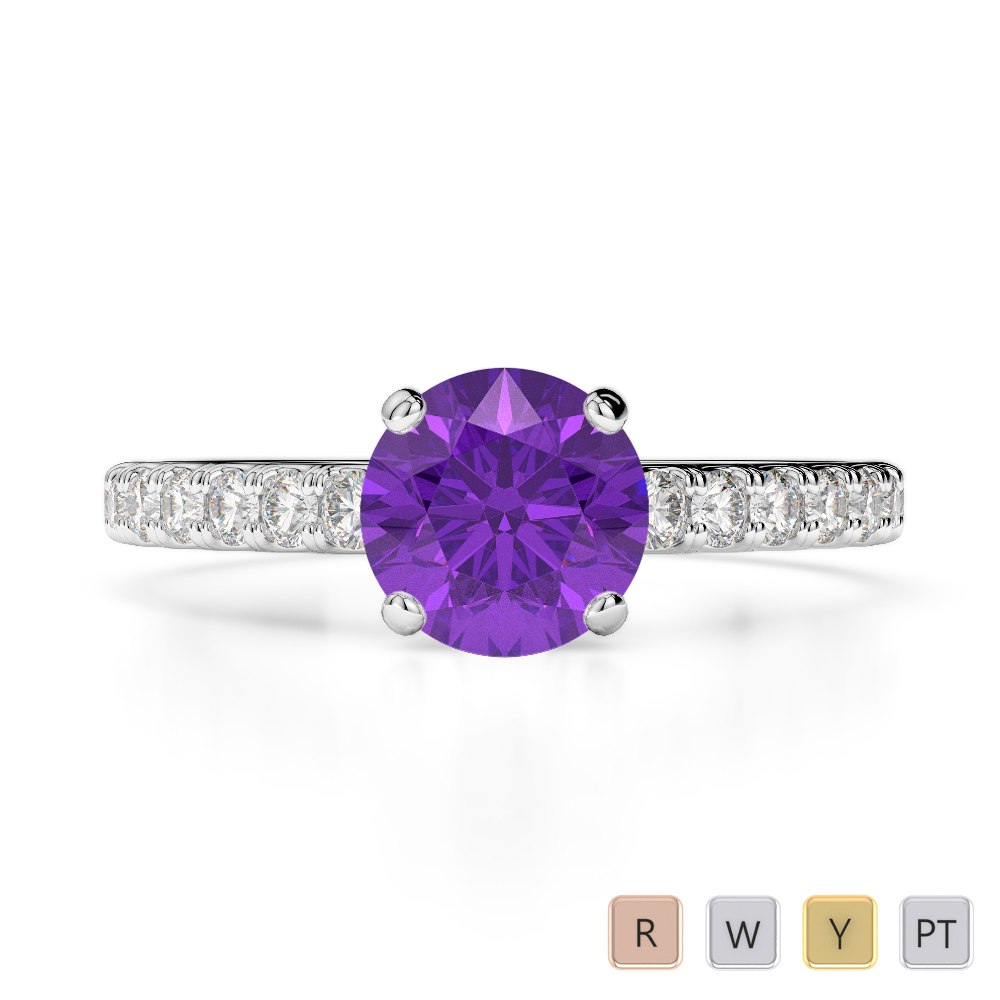 Gold / Platinum Round Cut Amethyst and Diamond Engagement Ring AGDR-1201