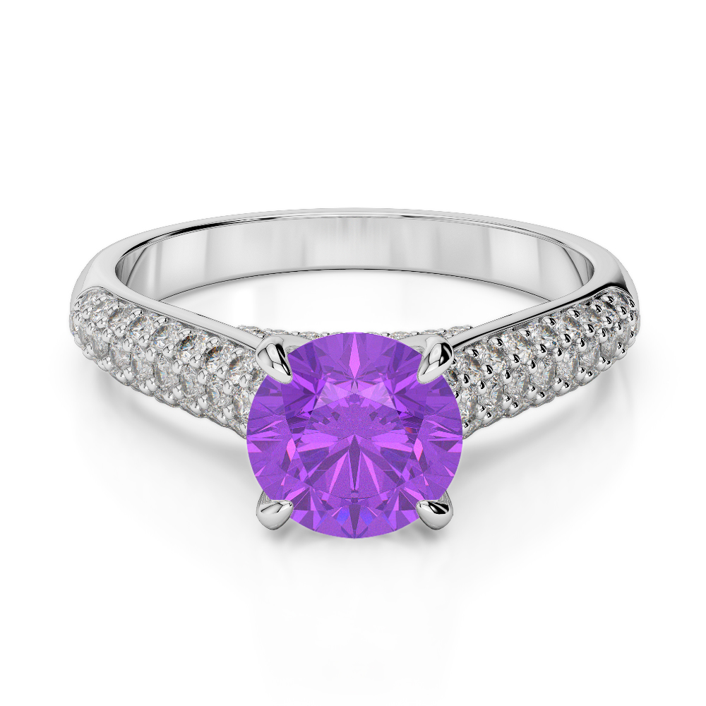 Gold / Platinum Round Cut Amethyst and Diamond Engagement Ring AGDR-1203