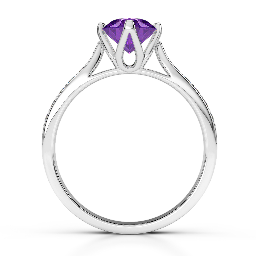Gold / Platinum Round Cut Amethyst and Diamond Engagement Ring AGDR-1204