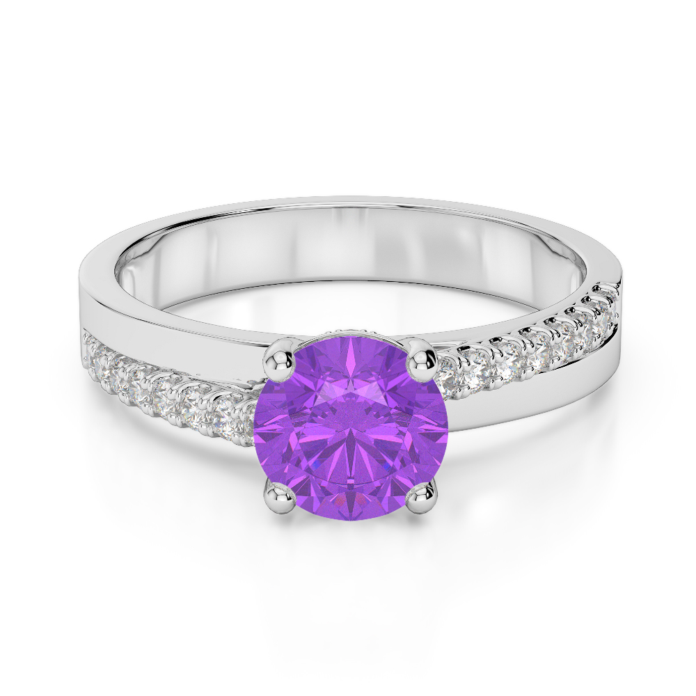 Gold / Platinum Round Cut Amethyst and Diamond Engagement Ring AGDR-1206