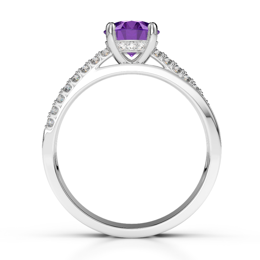 Gold / Platinum Round Cut Amethyst and Diamond Engagement Ring AGDR-1206