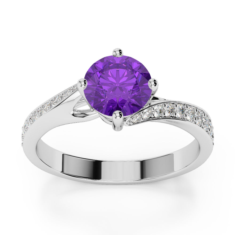 Gold / Platinum Round Cut Amethyst and Diamond Engagement Ring AGDR-1207
