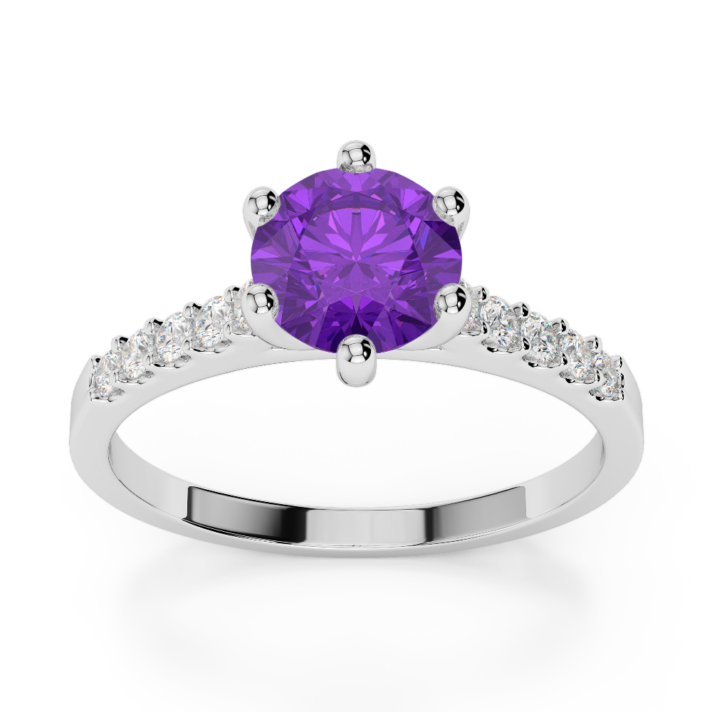 Gold / Platinum Round Cut Amethyst and Diamond Engagement Ring AGDR-1208