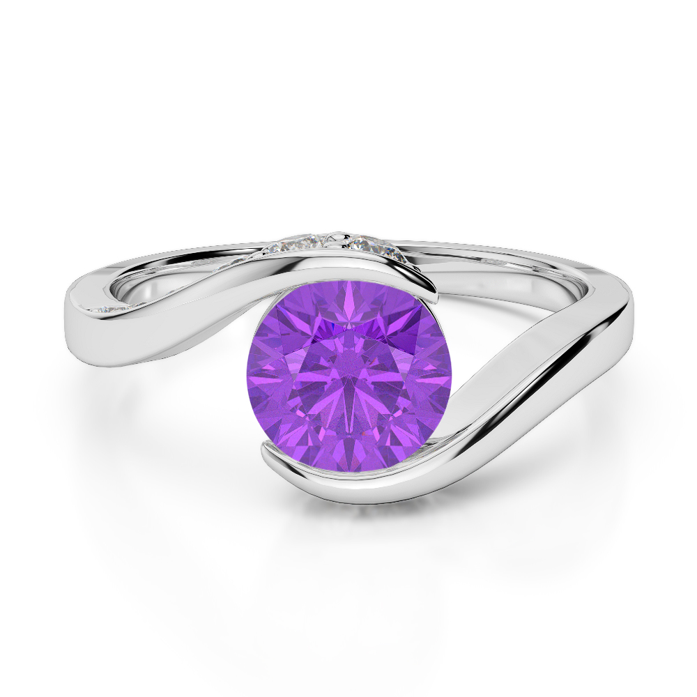 Gold / Platinum Round Cut Amethyst and Diamond Engagement Ring AGDR-1209