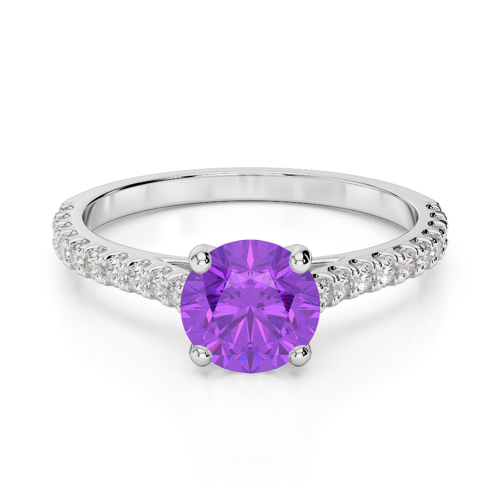 Gold / Platinum Round Cut Amethyst and Diamond Engagement Ring AGDR-1213